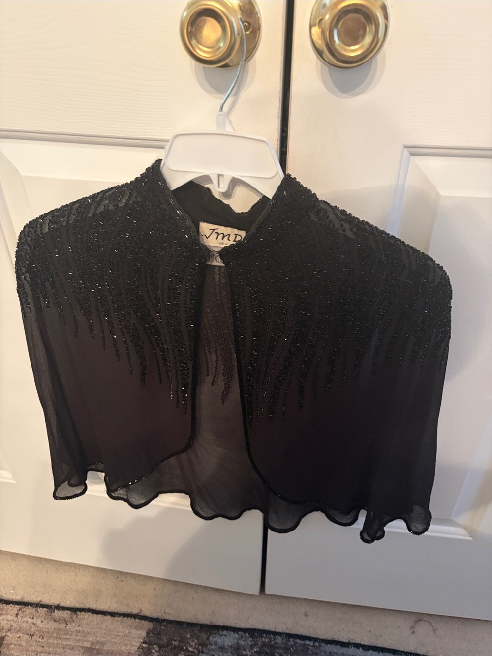 JMD Black Beaded Chiffon Capelet - Women's Jacket & Coat